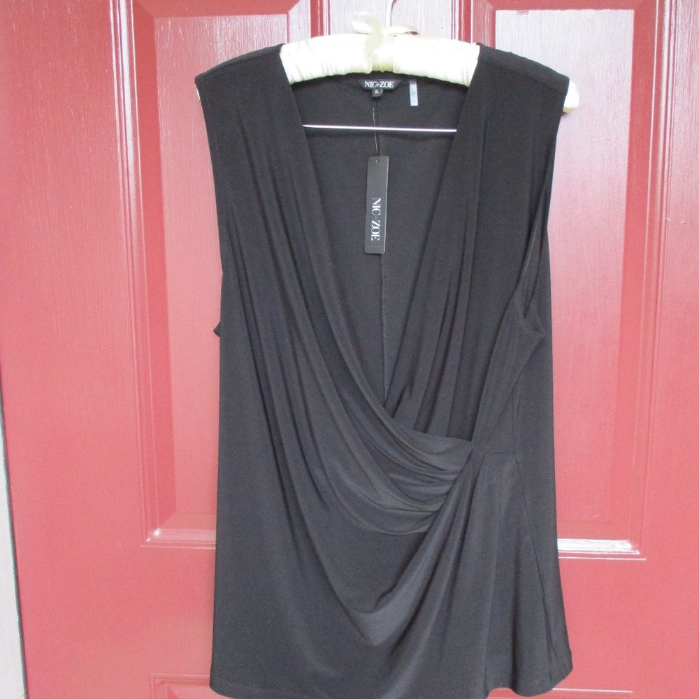 Nic+Zoe Sleeveless Cross Draped Blouse XL Black Onyx NWT